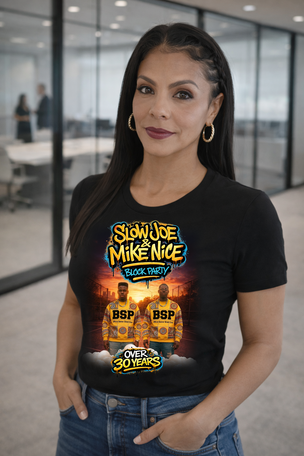 Female model wearing Premier1Graphix shirt